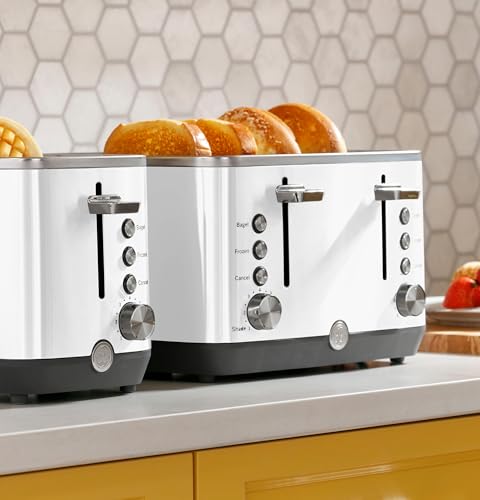 GE 2 Slice Toaster, Extra Wide Slots for Toasting Bagels, Breads, Waffles & More, 7 Adjustable Shade Settings, Removable Crumb Tray, Countertop Kitchen Essentials, 850 Watts (White) - electronicsexpo.com - Toasters & Toaster Ovens