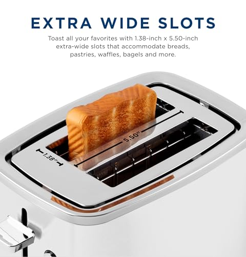 GE 2 Slice Toaster, Extra Wide Slots for Toasting Bagels, Breads, Waffles & More, 7 Adjustable Shade Settings, Removable Crumb Tray, Countertop Kitchen Essentials, 850 Watts (White) - electronicsexpo.com - Toasters & Toaster Ovens