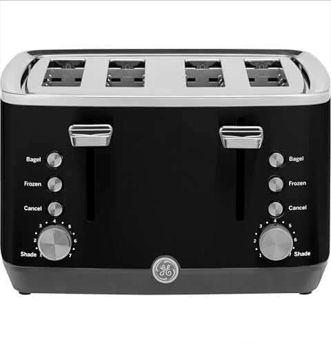 GE 4 Slice Toaster | Extra Wide Slots for Bagels, Breads, Waffles & More | 7 Shade Options | Countertop Kitchen Essentials | 1500 watt, Black - electronicsexpo.com - Toasters & Toaster Ovens