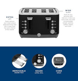 GE 4 Slice Toaster | Extra Wide Slots for Bagels, Breads, Waffles & More | 7 Shade Options | Countertop Kitchen Essentials | 1500 watt, Black - electronicsexpo.com - Toasters & Toaster Ovens