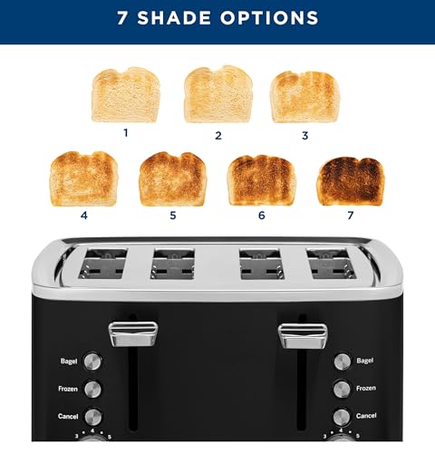 GE 4 Slice Toaster | Extra Wide Slots for Bagels, Breads, Waffles & More | 7 Shade Options | Countertop Kitchen Essentials | 1500 watt, Black - electronicsexpo.com - Toasters & Toaster Ovens