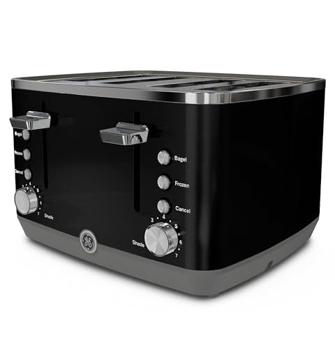 GE 4 Slice Toaster | Extra Wide Slots for Bagels, Breads, Waffles & More | 7 Shade Options | Countertop Kitchen Essentials | 1500 watt, Black - electronicsexpo.com - Toasters & Toaster Ovens