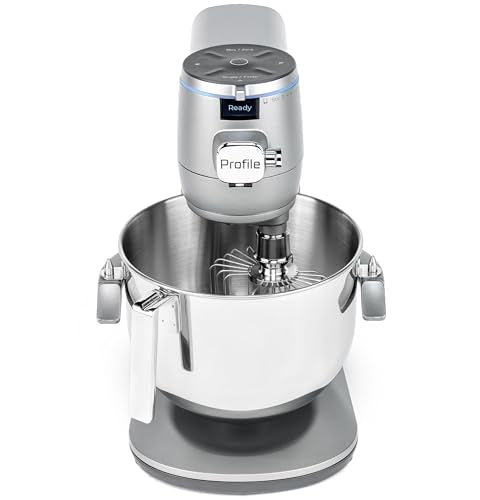 GE Profile Smart Stand Mixer w/Built - In Smart Scale & Auto Sense Technology, 7qt Stainless Steel Bowl, 11 Speed l Dough Hook, Beater, 11 - wire whip l works w/Amazon Alexa & Google Home l Mineral Silver - electronicsexpo.com - Cookware