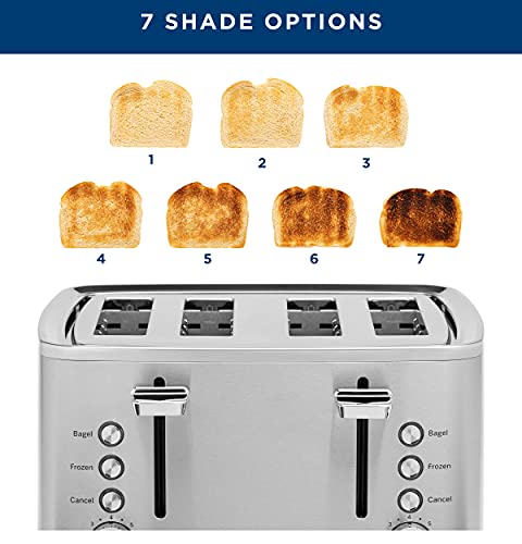 GE Stainless Steel 4 Slice Toaster | Extra Wide Slots for Bagels, Breads, Waffles & More | 7 Shade Options | Countertop Kitchen Essentials | 1500 watt - electronicsexpo.com - Cookware