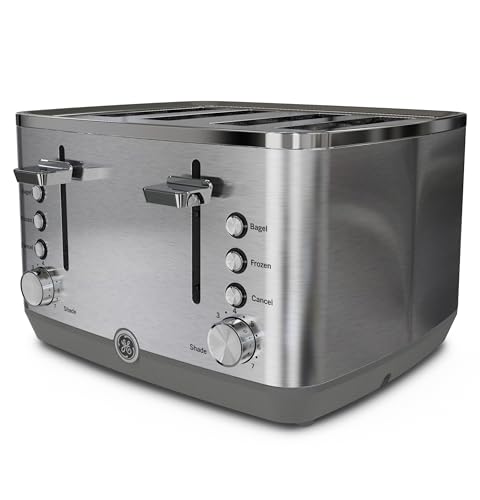 GE Stainless Steel 4 Slice Toaster | Extra Wide Slots for Bagels, Breads, Waffles & More | 7 Shade Options | Countertop Kitchen Essentials | 1500 watt - electronicsexpo.com - Cookware