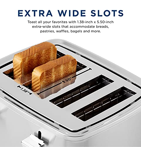 GE Stainless Steel 4 Slice Toaster | Extra Wide Slots for Bagels, Breads, Waffles & More | 7 Shade Options | Countertop Kitchen Essentials | 1500 watt - electronicsexpo.com - Cookware