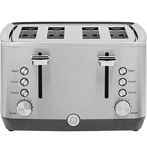 GE Stainless Steel 4 Slice Toaster | Extra Wide Slots for Bagels, Breads, Waffles & More | 7 Shade Options | Countertop Kitchen Essentials | 1500 watt - electronicsexpo.com - Cookware