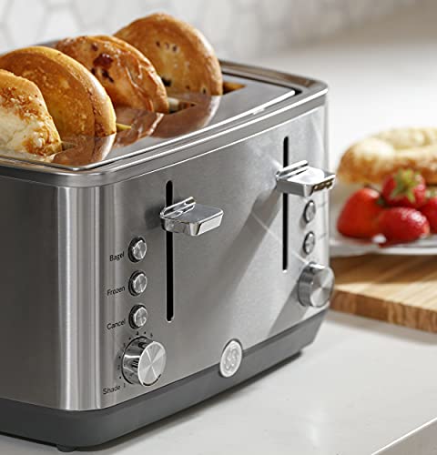 GE Stainless Steel 4 Slice Toaster | Extra Wide Slots for Bagels, Breads, Waffles & More | 7 Shade Options | Countertop Kitchen Essentials | 1500 watt - electronicsexpo.com - Cookware