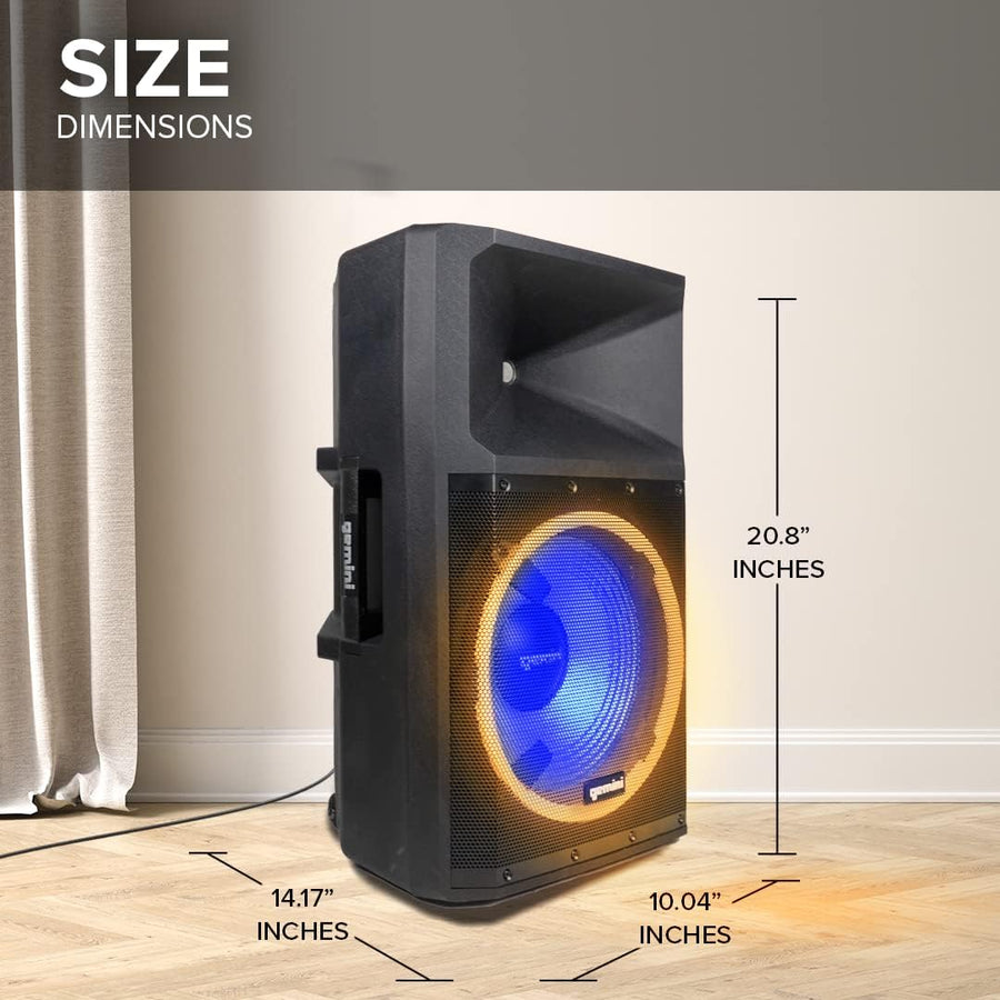 Gemini 2200W 15" Powered Bluetooth PA Speaker with Lights, Stand & Microphone - electronicsexpo.com - Powered + PA Speakers