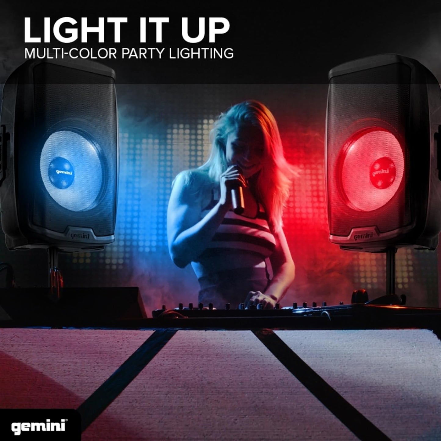 Gemini AS - 2115BT - LT - PK 2000 Watt LED LIT 15" Subwoofer Professional Active Bluetooth DJ PA Speaker, Stand, Mic and Remote Set - electronicsexpo.com - Powered + PA Speakers