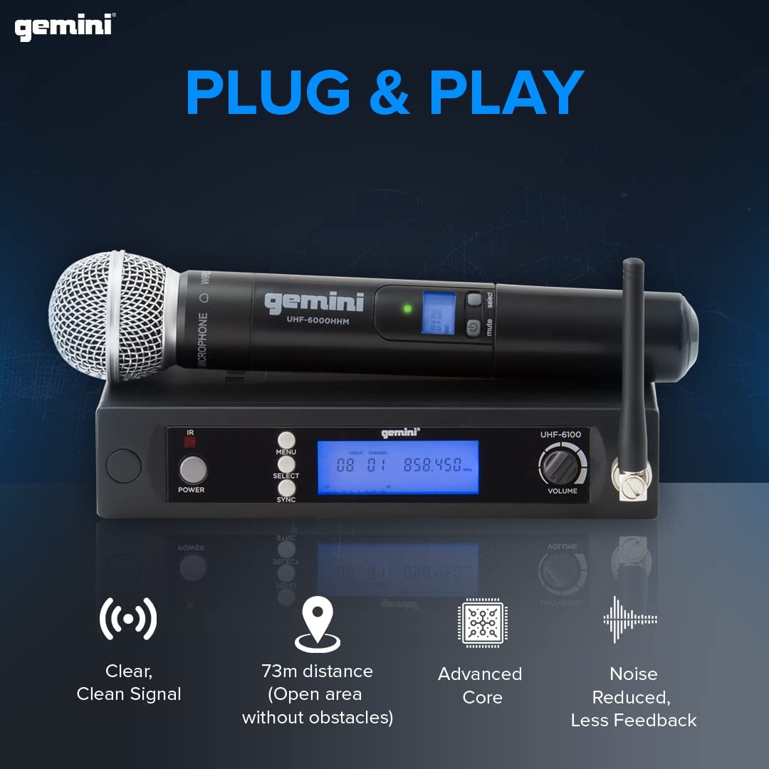 Gemini, Single Wireless Microphone System, Professional Handheld Long Range (240 Ft) Mic Set For DJ, Church, Karaoke, Gym, XLR Connector, 1 microfono (UHF - 6100M - R2) - electronicsexpo.com - Misc