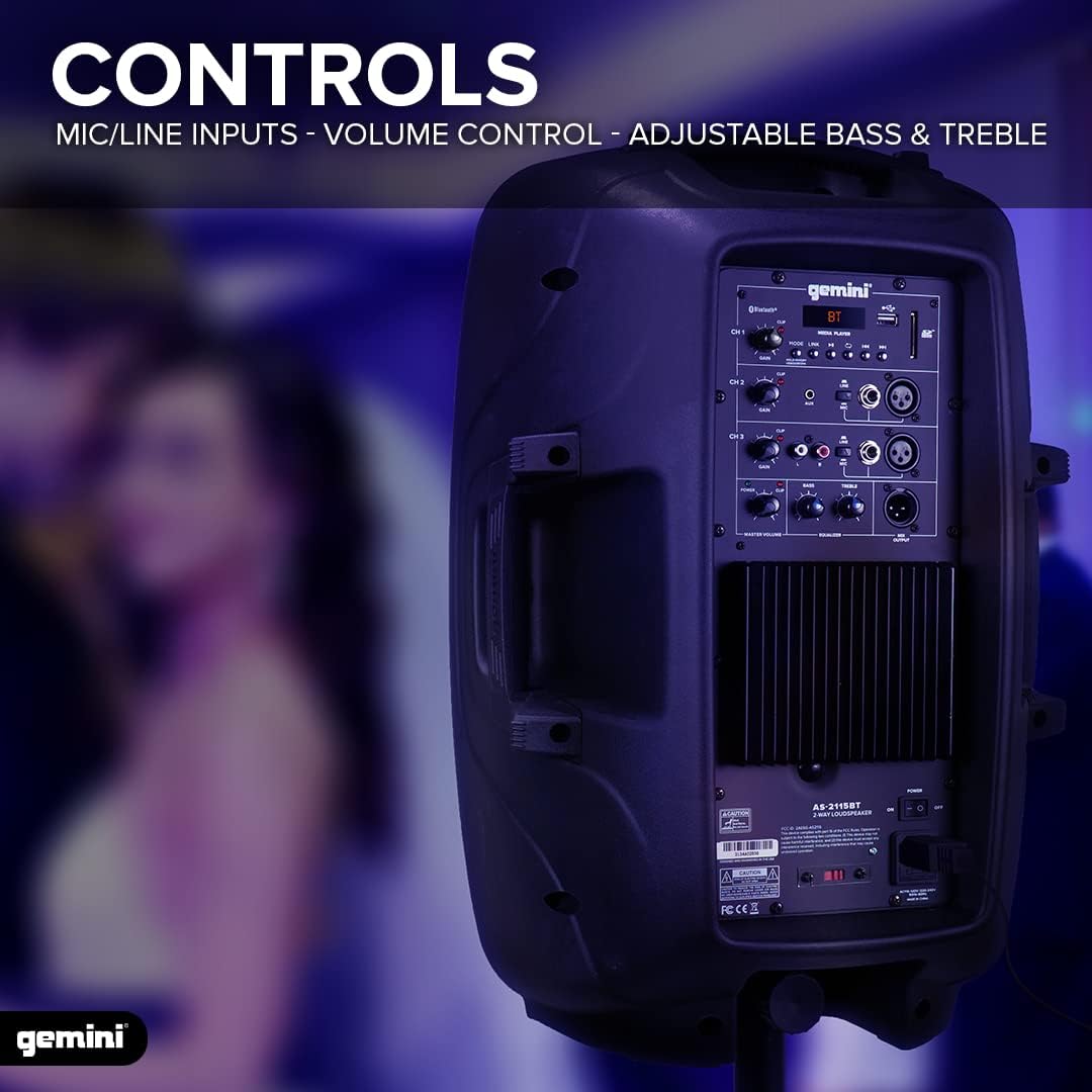Gemini Sound AS - 2112BT Active Bluetooth PA System, 12 Inch Woofer 1500W Watts DJ Speakers, SD, USB, XLR Input/Output, 2 x 1/4 Inch Microphone/RCA and AUX Inputs w/Handles, TWS - electronicsexpo.com - Misc