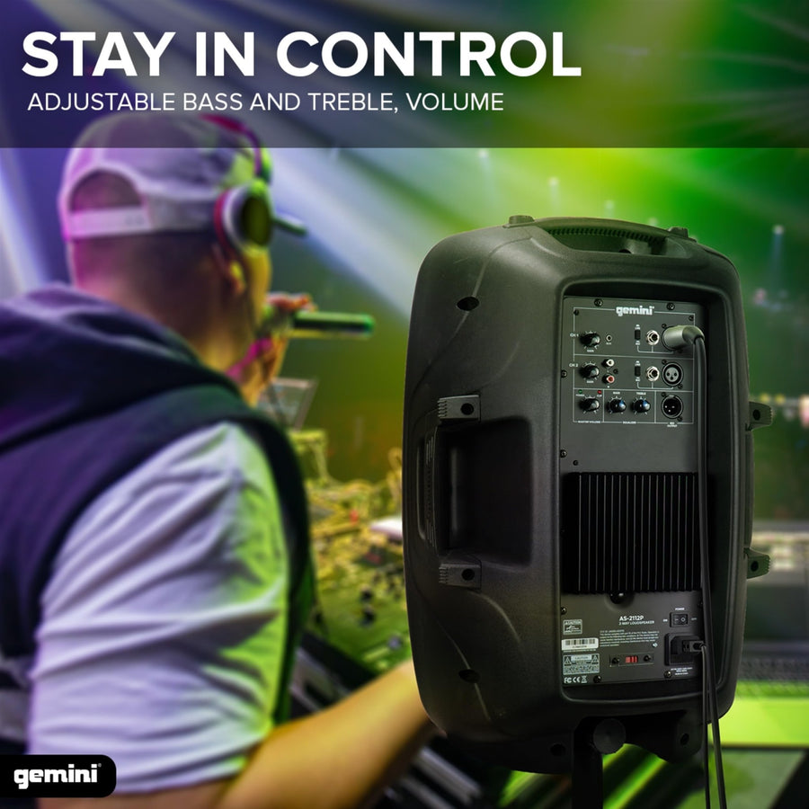 Gemini Sound AS - 2112P Amplified 2 - Channel PA DJ System, 12" Inch Woofer 1500W Watts Power Speakers with XLR Input/Output, 2 x 1/4" Inch Microphone/RCA and AUX Inputs w/Handles - electronicsexpo.com - Misc