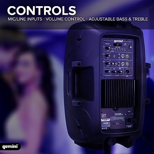 Gemini Sound AS - 2115BT Active Bluetooth PA System, 15 Inch Woofer 2000W Watts DJ Speakers, SD, USB, XLR Input/Output, 2 x 1/4 Inch Microphone/RCA and AUX Inputs w/Handles, TWS - electronicsexpo.com - Misc