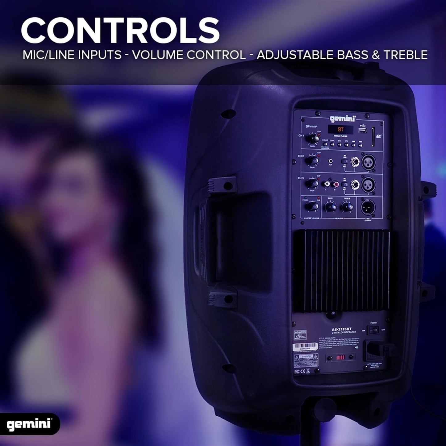 Gemini Sound AS - 2115BT Active Bluetooth PA System, 15 Inch Woofer 2000W Watts DJ Speakers, SD, USB, XLR Input/Output, 2 x 1/4 Inch Microphone/RCA and AUX Inputs w/Handles, TWS - electronicsexpo.com - Misc