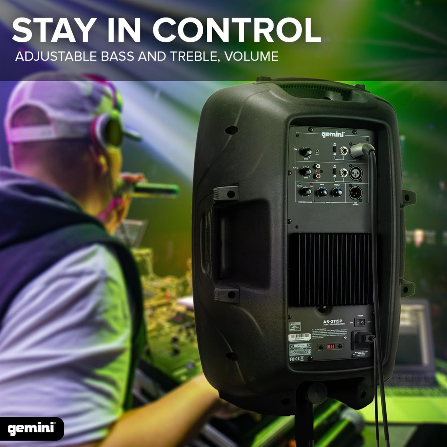 Gemini Sound AS - 2115P Amplified 2 - Channel PA DJ Monitor System, 15" Inch Woofer 2000W Watts Power Speakers with XLR Input/Output, 2 x 1/4" Inch Microphone/RCA and AUX Inputs w/Handles - electronicsexpo.com - Misc