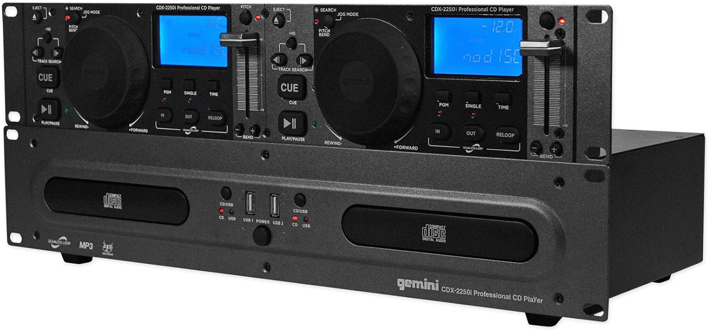Gemini Sound CDX - 2250i Dual Rack Mountable Professional Audio Pitch Control DJ Equipment Multimedia CD Media Player with Audio CD, CD - R, and MP3 Compatible with USB Input - electronicsexpo.com - Misc