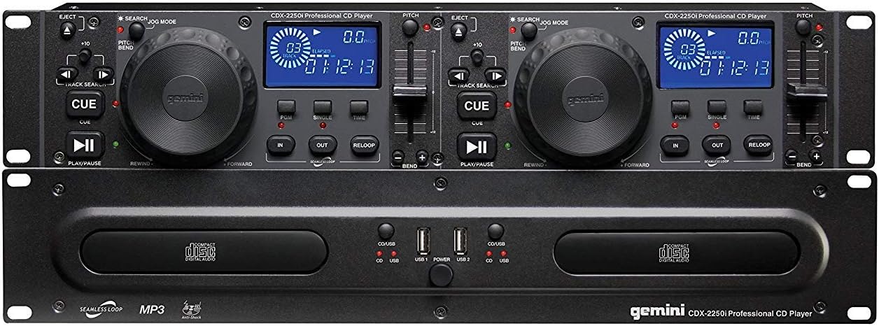Gemini Sound CDX - 2250i Dual Rack Mountable Professional Audio Pitch Control DJ Equipment Multimedia CD Media Player with Audio CD, CD - R, and MP3 Compatible with USB Input - electronicsexpo.com - Misc