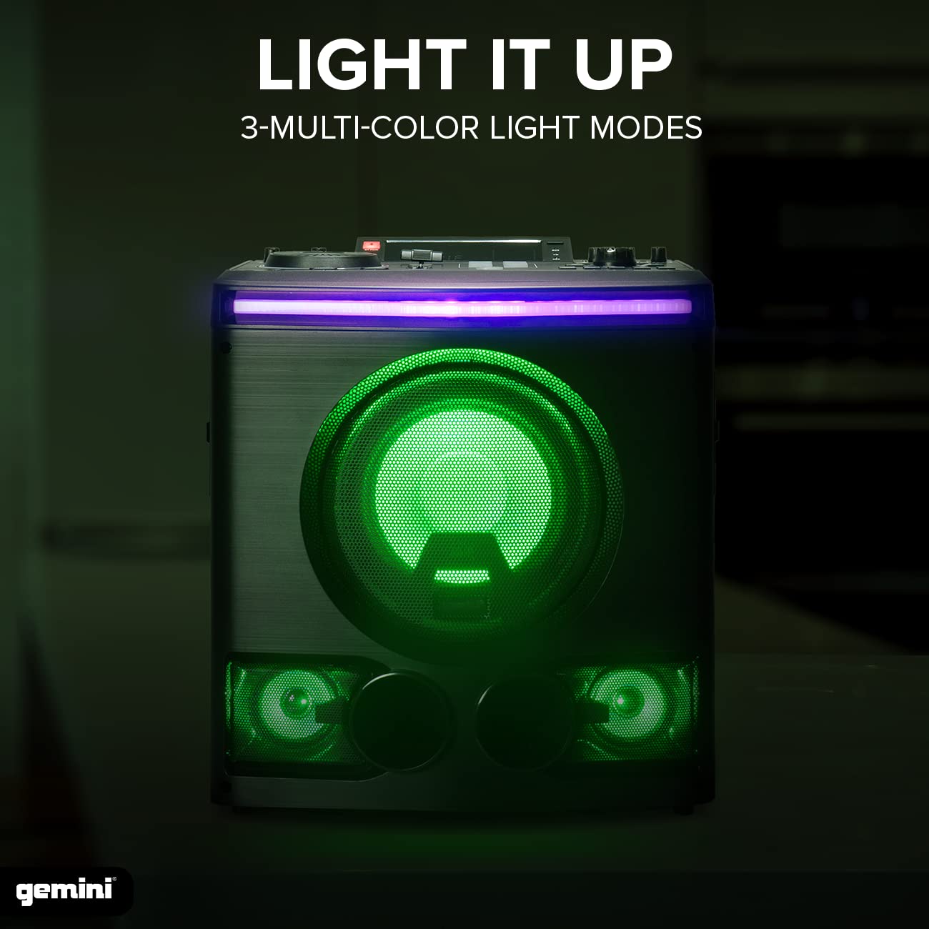 Gemini Sound GPK - 800 ? 2400W Home Karaoke Party Speaker with Bluetooth, USB & FM Radio, Dual Mic Inputs, Multi - Color LED Lighting, and DJ - Style Sound FX for Events and Entertainment - electronicsexpo.com - Misc