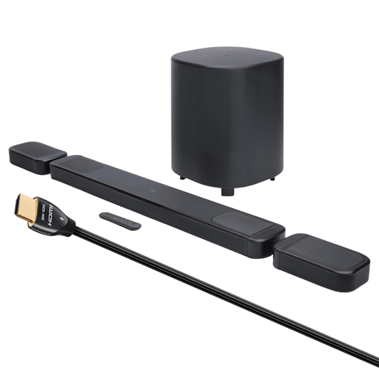 JBL Bar 1000MK2 - 7.1.4 Channel Soundbar System with Detachable Surround Speakers, MultiBeam 3.0 with Wireless Subwoofer (6.5") High Speed 2.1 HDMI Cable - 8K/10K, 48Gbps - 2.25m - electronicsexpo.com - Soundbars