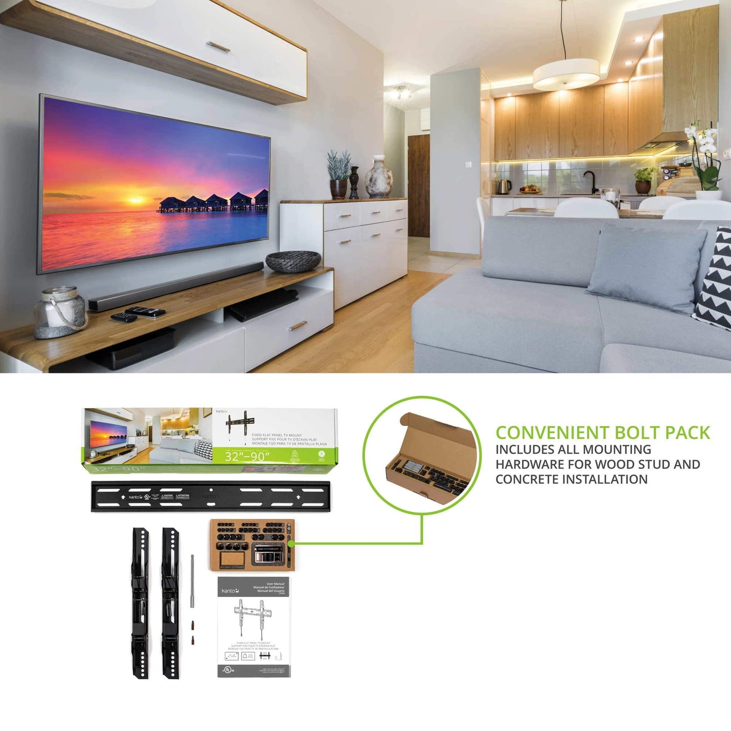 Kanto Fixed TV Wall Mount for Most 32" - 90" TVs (Black) - electronicsexpo.com-TV Wall Mounts