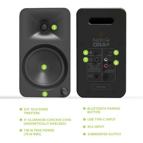 Kanto Living ORA4 Active 2 - Way Reference Desktop Speakers with Bluetooth Streaming (Pair) - electronicsexpo.com - Powered Speakers
