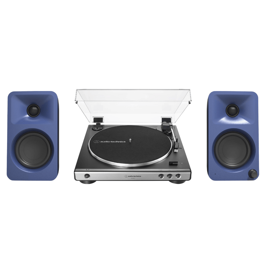 Kanto ORAME 100W Powered Reference Desktop Computer Speakers (Indigo) with Audio Technica 60X - GM Fully Automatic Belt - Drive Stereo Turntable (Bundle) - electronicsexpo.com - Home Theater Systems & Packages