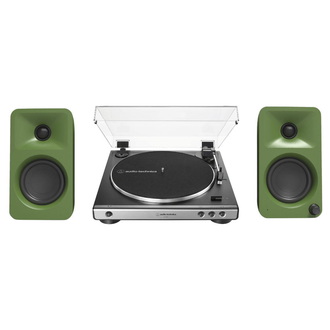 Kanto ORAME 100W Powered Reference Desktop Computer Speakers (Moss) with 60X - GM Fully Automatic Belt - Drive Stereo Turntable - Bundle - electronicsexpo.com - Home Theater Systems & Packages