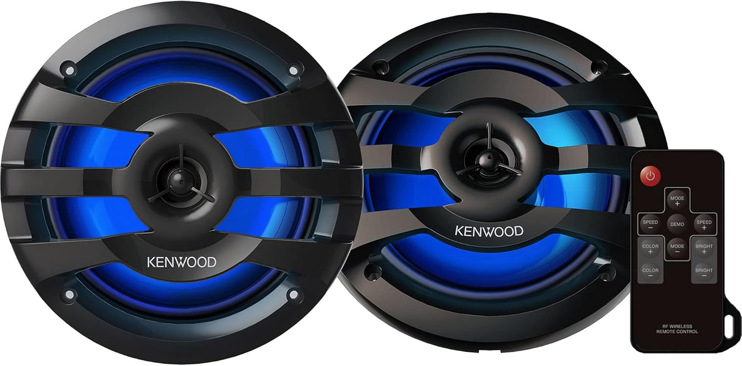 Kenwood KFC - 1673MRBL 6 - 3/4" 2 - Way Marine Speakers with Built - in LED lights (Black) - electronicsexpo.com - Marine Speakers