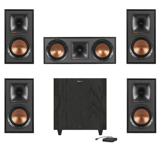 Klipsch R-51M Bookshelf Speakers (2 Pairs) with R-52C Center Channel Speaker and R-80SWi 8" 150W Wireless Subwoofer (Bundle) - electronicsexpo.com-Home Theater Systems & Packages