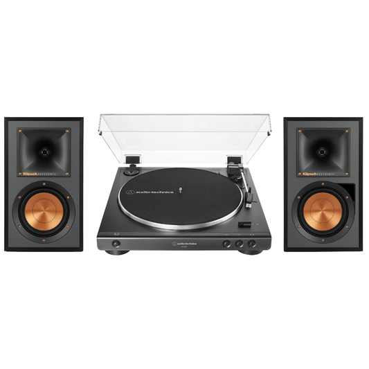 Klipsch R - 51PM Powered Bluetooth Speakers (Black) with Audio Technica 60X - BK Fully Automatic Belt - Drive Stereo Turntable (Bundle) - electronicsexpo.com - Home Theater Systems & Packages