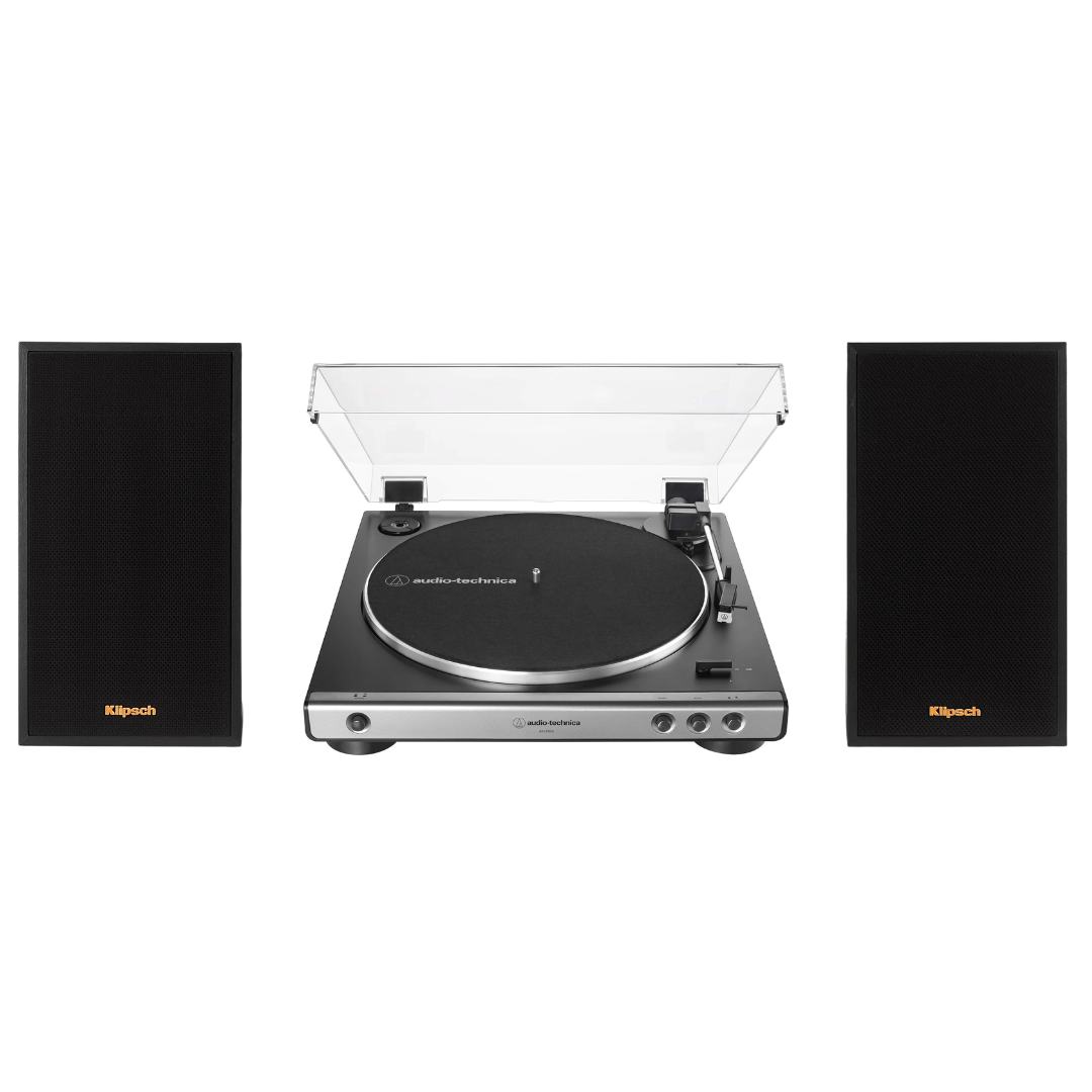 Klipsch R - 51PM Powered Bluetooth Speakers (Black) with Audio Technica 60X - GM Fully Automatic Belt - Drive Stereo Turntable (Bundle) - electronicsexpo.com - Home Theater Systems & Packages