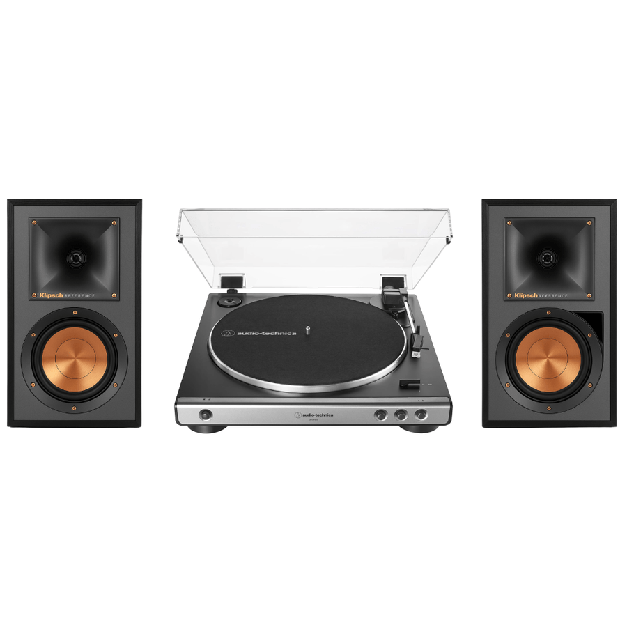 Klipsch R - 51PM Powered Bluetooth Speakers (Black) with Audio Technica 60X - GM Fully Automatic Belt - Drive Stereo Turntable (Bundle) - electronicsexpo.com - Home Theater Systems & Packages