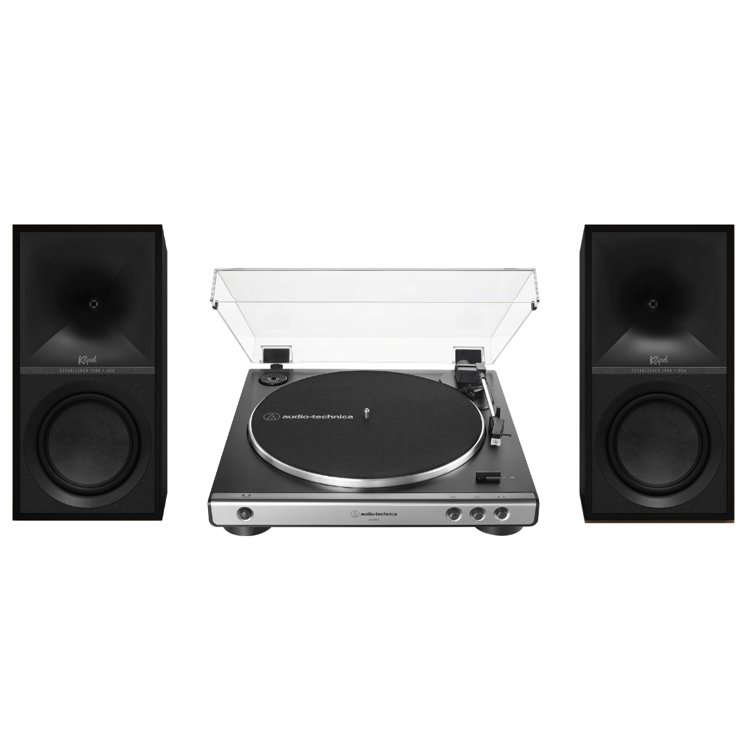 Klipsch The Sevens Heritage Inspired Powered Speakers (Black) with Audio Technica 60X - GM Fully Automatic Belt - Drive Stereo Turntable (Bundle) - electronicsexpo.com - Home Theater Systems & Packages