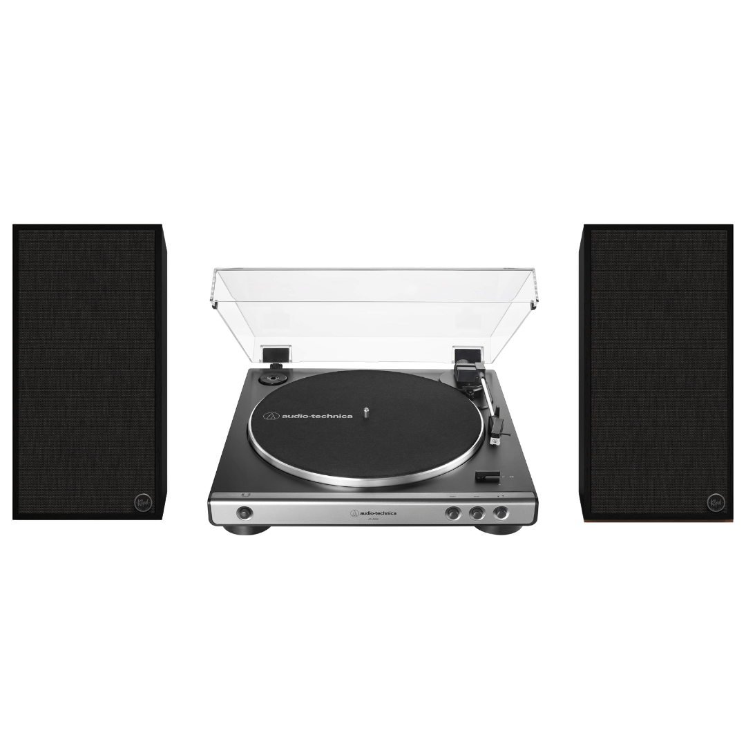 Klipsch The Sevens Heritage Inspired Powered Speakers (Black) with Audio Technica 60X - GM Fully Automatic Belt - Drive Stereo Turntable (Bundle) - electronicsexpo.com - Home Theater Systems & Packages