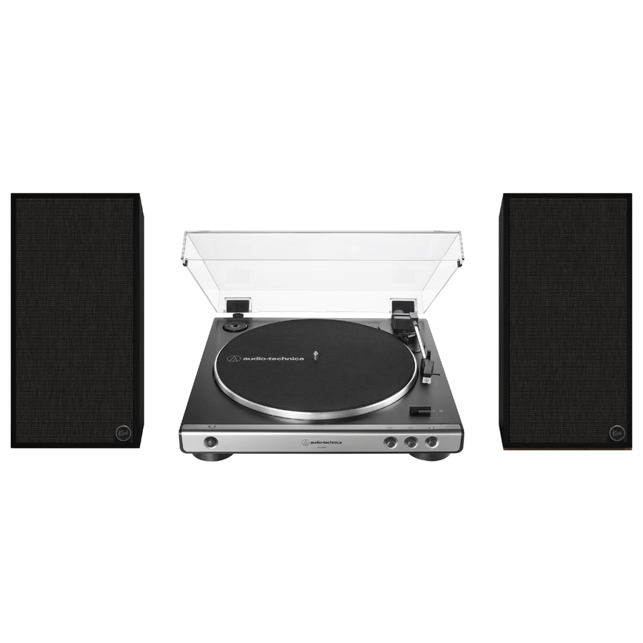Klipsch The Sevens Heritage Inspired Powered Speakers (Black) with Audio Technica 60X - GM Fully Automatic Belt - Drive Stereo Turntable (Bundle) - electronicsexpo.com - Home Theater Systems & Packages