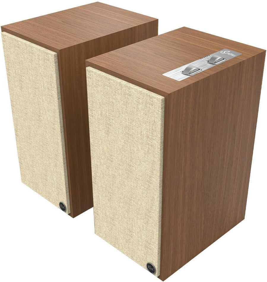 Klipsch The Sevens Heritage Inspired Powered Speakers (Walnut) and R - 80SWi 8" Wireless Subwoofer (Black) - Powerful 2.1 Audio System (Bundle) - electronicsexpo.com - Powered Speakers