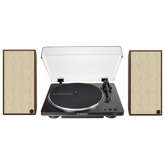 Klipsch The Sevens Heritage Inspired Powered Speakers (Walnut) with Audio Technica LP70X Fully Automatic Belt - Drive Stereo Turntable (Bundle) - electronicsexpo.com - Home Theater Systems & Packages