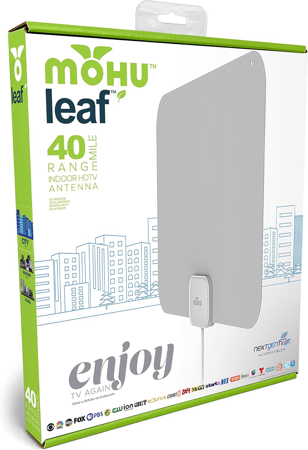 Mohu Leaf Ultra - Thin Indoor TV Antenna, UHF VHF, 40 - Mile Range, Multi - Directional, 4K UHD, NEXTGEN TV (12ft Cable) - electronicsexpo.com - TV Antennas