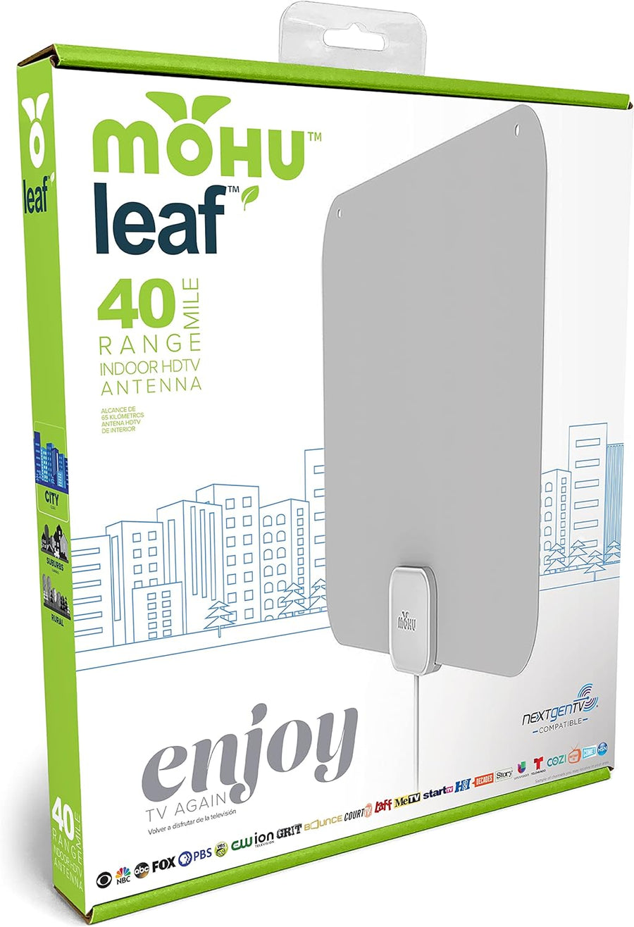 Mohu Leaf Ultra - Thin Indoor TV Antenna, UHF VHF, 40 - Mile Range, Multi - Directional, 4K UHD, NEXTGEN TV (12ft Cable) - electronicsexpo.com - TV Antennas
