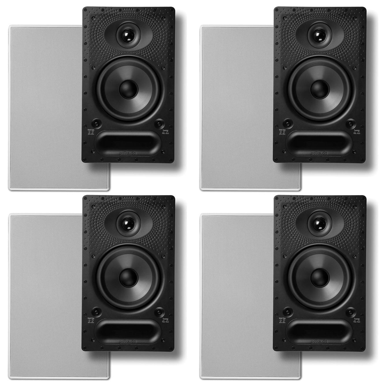 Polk Audio 65 - RT In - Wall Speakers with 6.5" driver - The Vanishing Series | 4 Speakers | Use as Left/Right Front Speakers, Stealth Side or Rear Surrounds | White, Paintable Grilles - electronicsexpo.com - In Ceiling In Wall Speakers