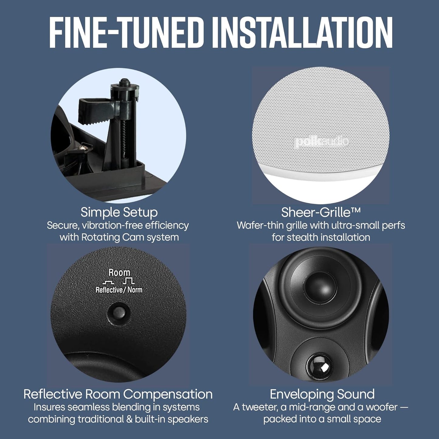 Polk Audio 70 - RT 3 - Way In - Ceiling Speakers (Pair) - The Vanishing Series | 2 Speakers | Power Port | White, Paintable Grille | Dual Band - Pass Bass Ports - electronicsexpo.com - In Ceiling In Wall Speakers