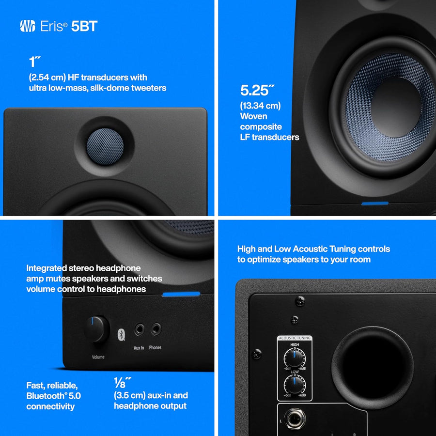 PreSonus Eris 5BT 100W 5.25" Active Media Reference Monitors with Bluetooth (Pair) - electronicsexpo.com - Powered + PA Speakers