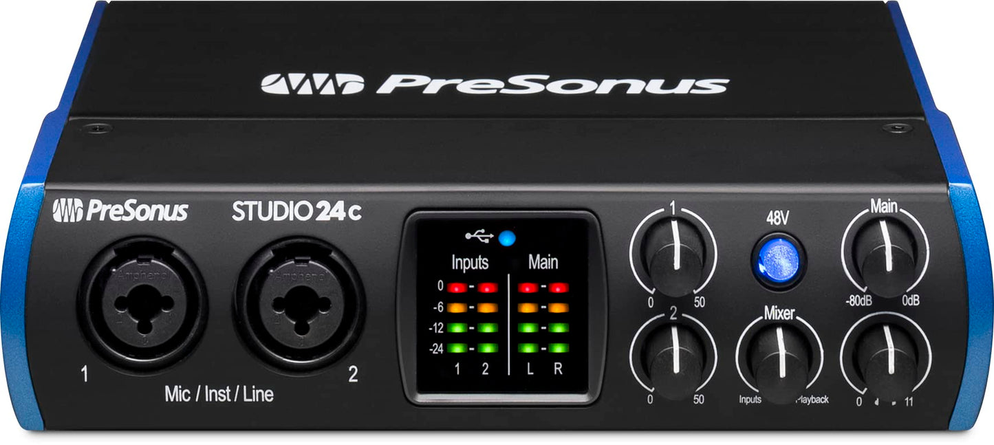 PreSonus Studio 24c 2x2, 192 kHz, USB Audio Interface with Studio One DAW Recording Software - electronicsexpo.com - Audio Interfaces