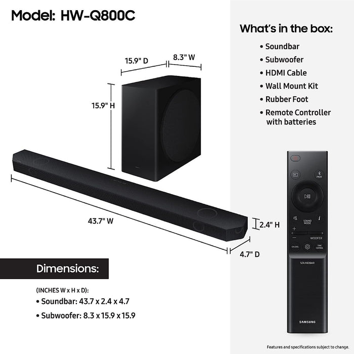 Samsung Q Series HW-Q800C 360W 5.1.2-Channel Dolby Atmos Soundbar System (Certified Refurbished)