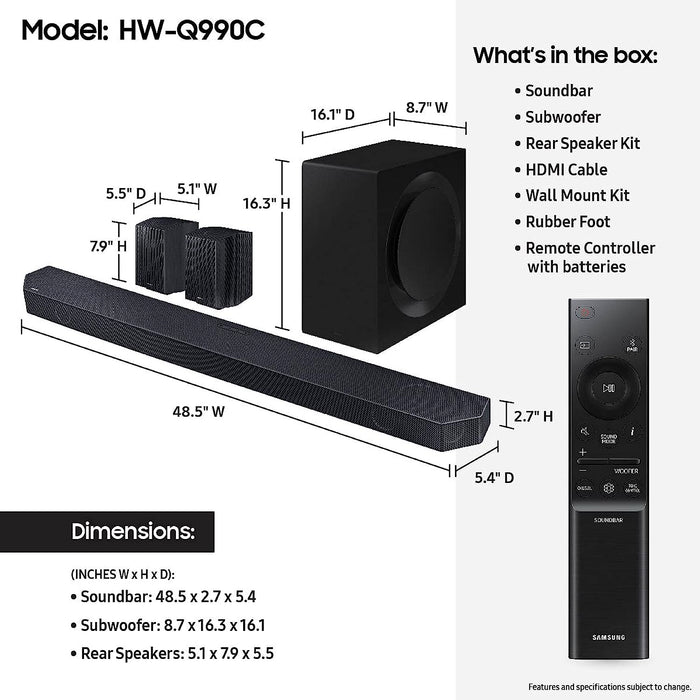 Samsung Q Series HW-Q990C 656W 11.1.4-Channel Dolby Atmos Soundbar System (Certified Refurbished)