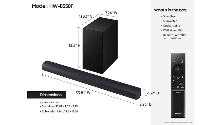 Samsung B - Series HW - B550F 2.1Ch DTS Virtual:X Soundbar with Subwoofer - electronicsexpo.com - Soundbars