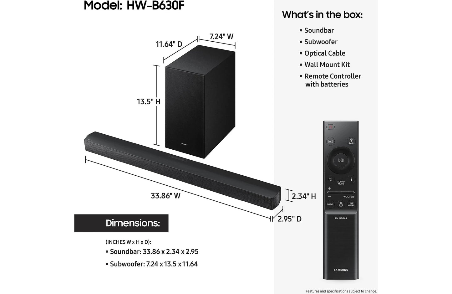 Samsung HW - B630F Powered 3.1 - Channel Sound Bar and Wireless Subwoofer System with DTS Virtual:X - electronicsexpo.com - Soundbars