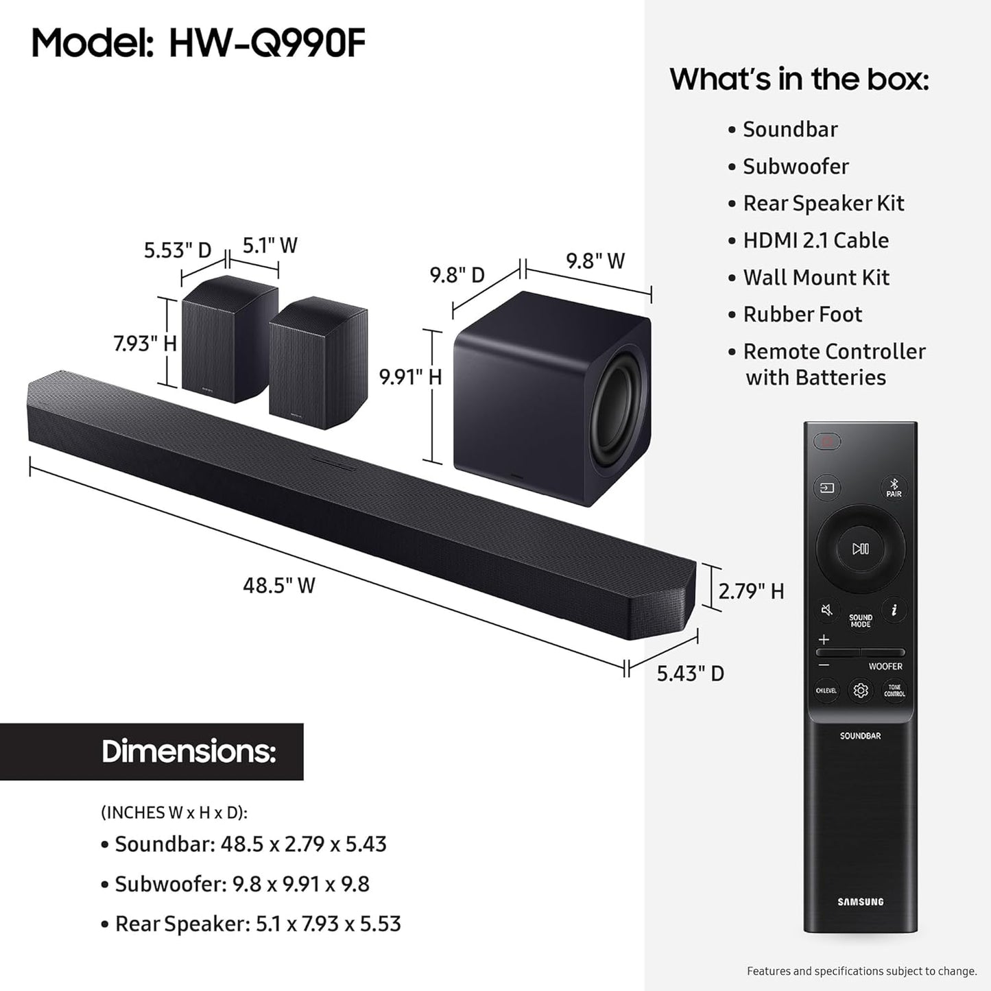 Samsung HW - Q990F Powered 11.1.4 - channel Dolby Atmos Sound Bar System - electronicsexpo.com - Soundbars
