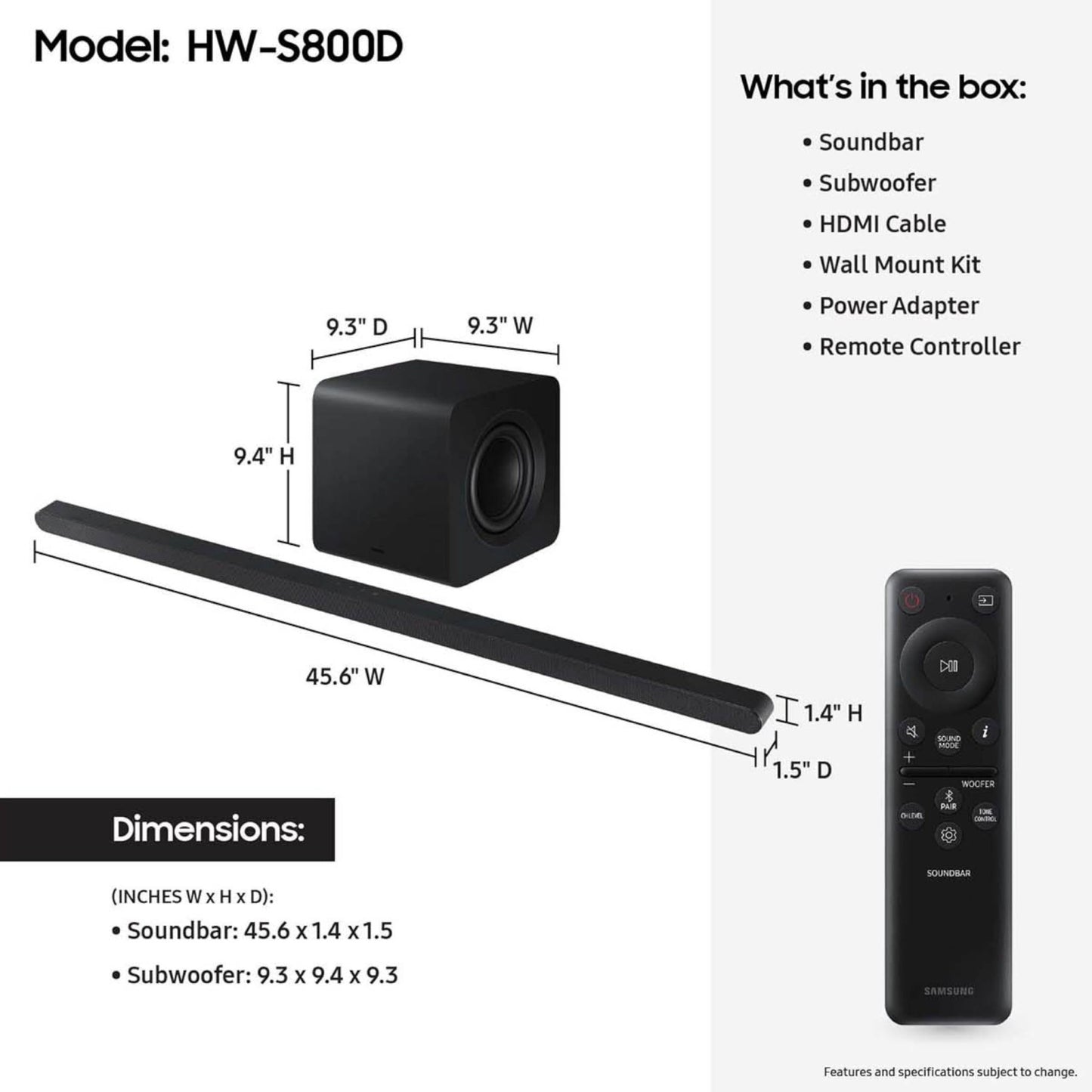 Samsung HW - S800D 3.1.2 Channel Q - Series Ultra Slim Soundbar with Wireless Subwoofer, Dolby Atmos and Q - Symphony - electronicsexpo.com - Soundbars